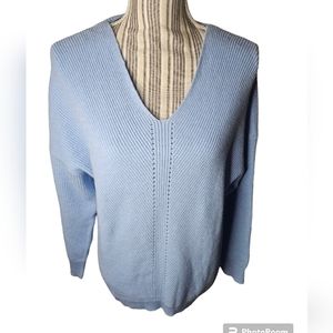 Iandroiy women's blue v-neck long-sleeved sweater size S